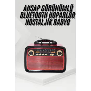 Nostalji Radyo Bluetooth Hoparlör USB-SD Kart Giriş Led Fener Işıklı Bataryalı Pilli