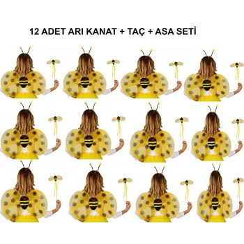 Okul Gösterileri için Arı Seti 12 Adet - Taç, Kanat, Asa