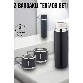 Paslanmaz Çelik 3’lü Termos Seti Vakumlu ve 8 Saat Isı Koruma