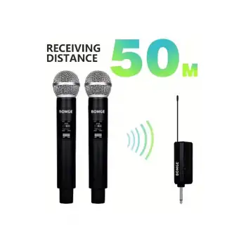Profesyonel Çiftli Kablosuz Mikrofon Seti Karaoke Şarj Edilebilir 50 Metre Mesafe