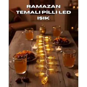 Ramazan Işıkları Pilli Altın Fener Tasarımlı Dekoratif LED Aydınlatma