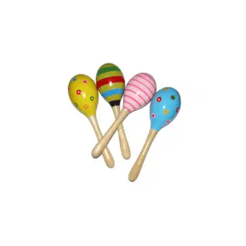 Renkli Ahşap Marakas Boncuklu Ritim Çıngırağı Çocuklar İçin Eğitici ve Eğlenceli Müzik Aleti (4 Adet)