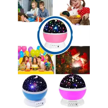 Renkli Yıldızlı Gökyüzü Projeksiyon Gece Lambası Pilli ve USB Kablolu