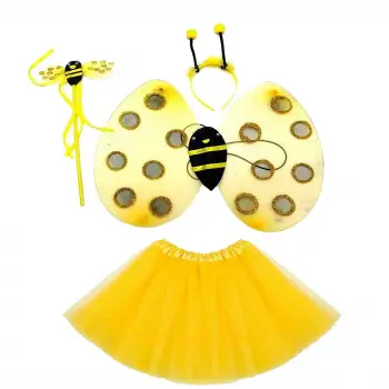 Sarı Renk Arı Kostüm Seti - Tütü, Kanat, Taç, Asa