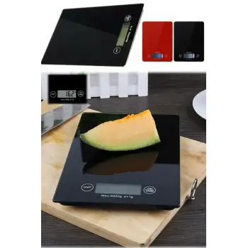 Dijital Mutfak Tartısı - 5 kg Kapasite, 1 Gram Hassasiyet, Şık Siyah Cam Tasarım