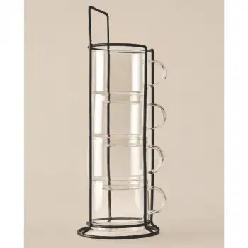 Standlı Borosilikat 4lü Fincan Seti