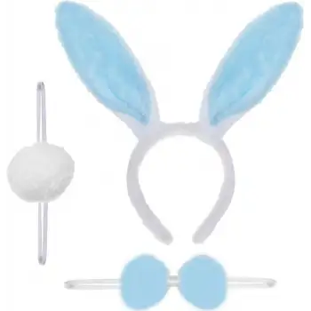 Tavşan Kostüm Seti Mavi Renk - Taç, Papyon, Ponpon, Kuyruk
