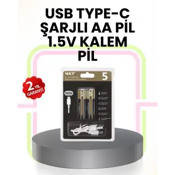 Tekrar Şarj Edilebilir AA USB Type-C Pil | 1000+ Döngü | 1.5V Sabit Voltaj
