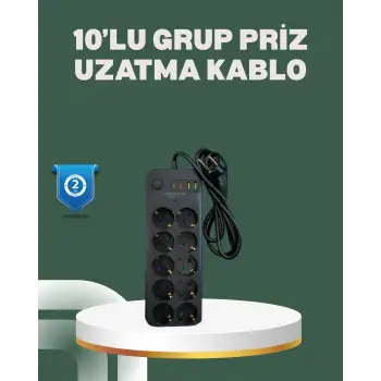 Termal Koruma Sistemli USB Type-C 10’lu Grup Priz 2m 2500W Güç Kapasiteli