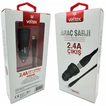 TYPE-C Metal Araç Şarj Seti + Kablo Veltex Vtx-028