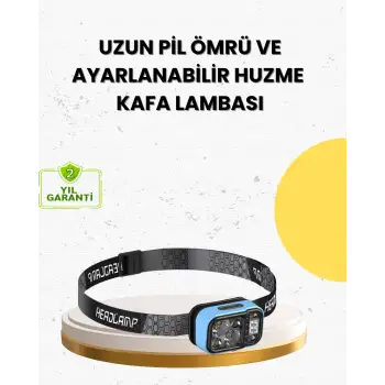 Üç Renkli LED Kafa Feneri 53 Mod Güç Göstergeli Type C Şarjlı