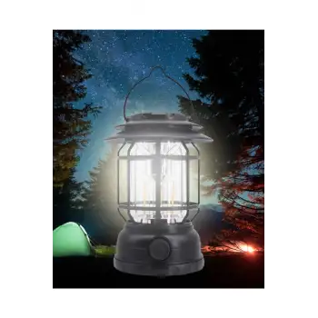 USB Şarjlı LED Kamp Lambası - Bluetooth Müzik Çalar, El Feneri ve Cep Telefonu Şarj Cihazı