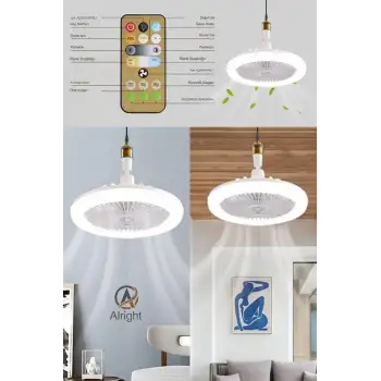 Yeni Nesil E27 Duylu Kumandalı Tavan Vantilatörlü Led Lamba 3 Hız Ayarı ve 3 Renk Ayarı