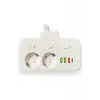 Akım Korumalı 2’li Ayrı Anahtarlı Priz, 2x Priz, 3x Usb, 1x Type-c, 2 Mt Kablo, Hızlı Şarj