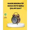 Dekoratif Bronz Renk Metal Alarmlı Masa Üstü Saat Klasik Tasarım