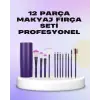 Ergonomik Saplı Fiber Kıllı 12li Makyaj Fırça Takımı Göz ve Ten Makyajı İçin Uygun