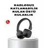 Kablosuz Kulak Üstü Bluetooth Kulaklık Güçlü Bas ve Katlanabilir Tasarım