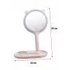 Kedi Kulaklı Telefon Standlı Yuvarlak Dokunmatik Led Ayarlı Masa Üstü Makyaj Aynası