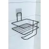 Kendiliğinden Yapışkanlı Tuvalet Kağıdı Tutacağı Ve Yedek Raf - Siyah Modern Metal Tasarım