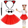 Kırmızı Renk Kedi Kostüm Seti - Tütü, Taç, Papyon, Kuyruk