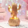 Led Işıklı Sevimli Kaktüs Dekoratif Masa Lambası Mini Biblo Gece Lambası-gold