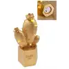 Led Işıklı Sevimli Kaktüs Dekoratif Masa Lambası Mini Biblo Gece Lambası Gold