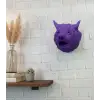 Mor Renk 3D Kurt Başı Duvar Dekoru Asılabilir Maskot Heykel 25x19 cm