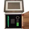 Özel Ahşap Kutulu Yeşil Anahtarlık Kalem ve Çakmak Set