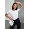 Rahat Ve Şık Kısa Kollu Bisiklet Yaka Likralı Viskon Penye Body Beyaz