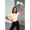 Rahat Ve Şık Kısa Kollu Bisiklet Yaka Likralı Viskon Penye Body Bej