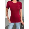 Rahat Ve Şık Kısa Kollu Bisiklet Yaka Likralı Viskon Penye Body Bordo