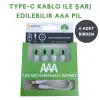 Usb Type-C Şarjlı 4 Adet AAA 1.5V Lityum Kalem Pil 750mAh Uzun Ömürlü