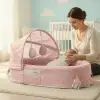Taşınabilir Portatif Bebek Yatağı,Sırt Çantasına Dönüşebilen Portatif Bebek Beşiği (Pembe)