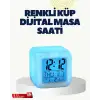 Termometre ve Takvim Özellikli 7 Renk Değiştiren Küp Alarm Saati