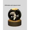 USB LED 3D Küçük Prens Kristal Küre Ahşap Standlı Gece Lambası