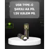 USB Type-C Girişli Şarjlı AA Lityum Pil | 1.5V Sabit Çıkış | 3200mWh (2li Paket)