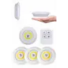 Yapışkanlı 3lü Spot Led Işık Lamba Montajsız Pilli Uzaktan Kumandalı