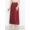 Zarif ve Modern Pileli Parlak Krep Gizli Lastikli Bordo Etek