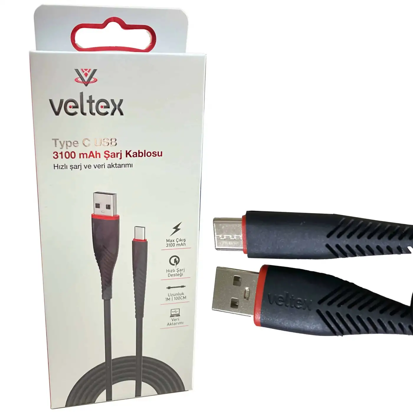 (TYPE-C) 3.1A Hızlı (SİYAH) Şarj Veri Aktarımı Veltex VTX-402