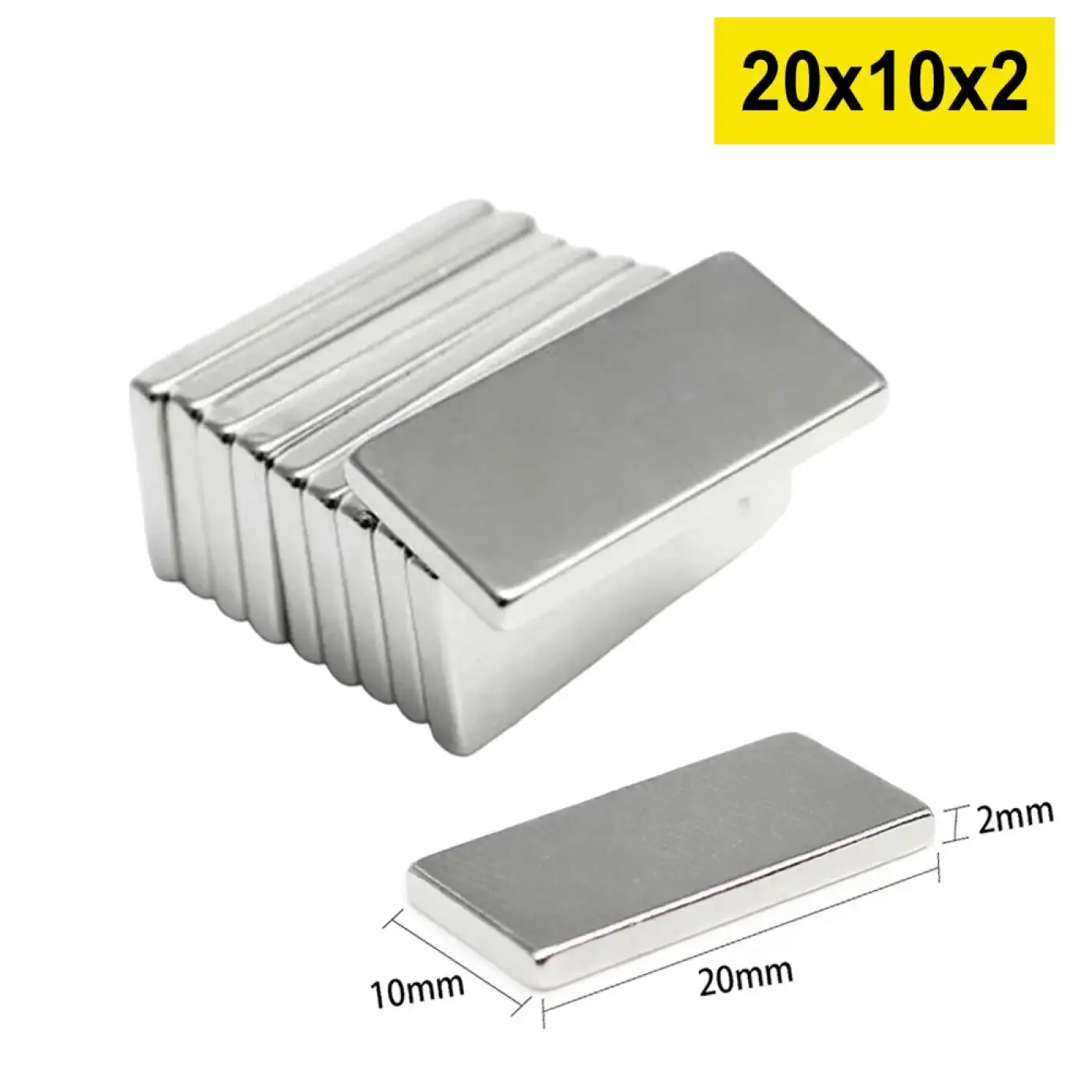 10 Adet 20x10x2 mm Neodyum Mıknatıs Köşeli Magnet N35 Nikel Kaplama Güçlü Kaliteli Dayanıklı