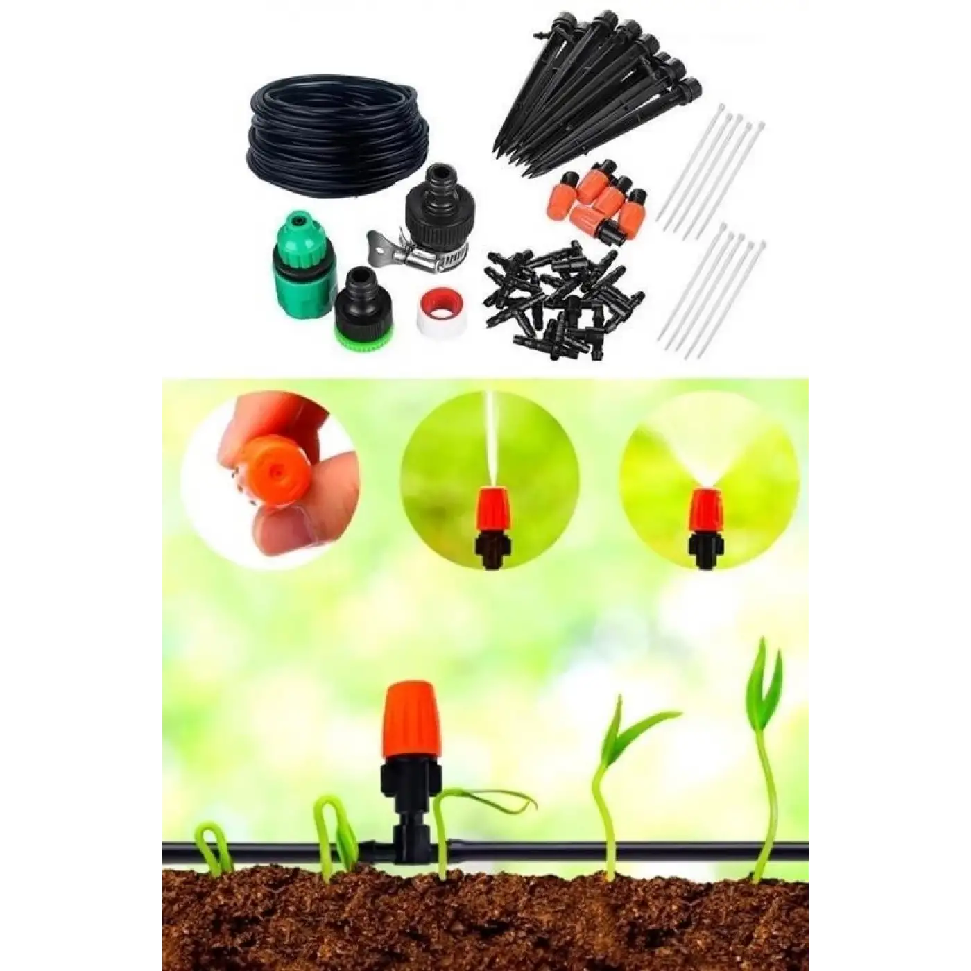 10 Metre Bahçe Damlama Sulama Sistemi Seti Hortum Ve Ek Parçaları