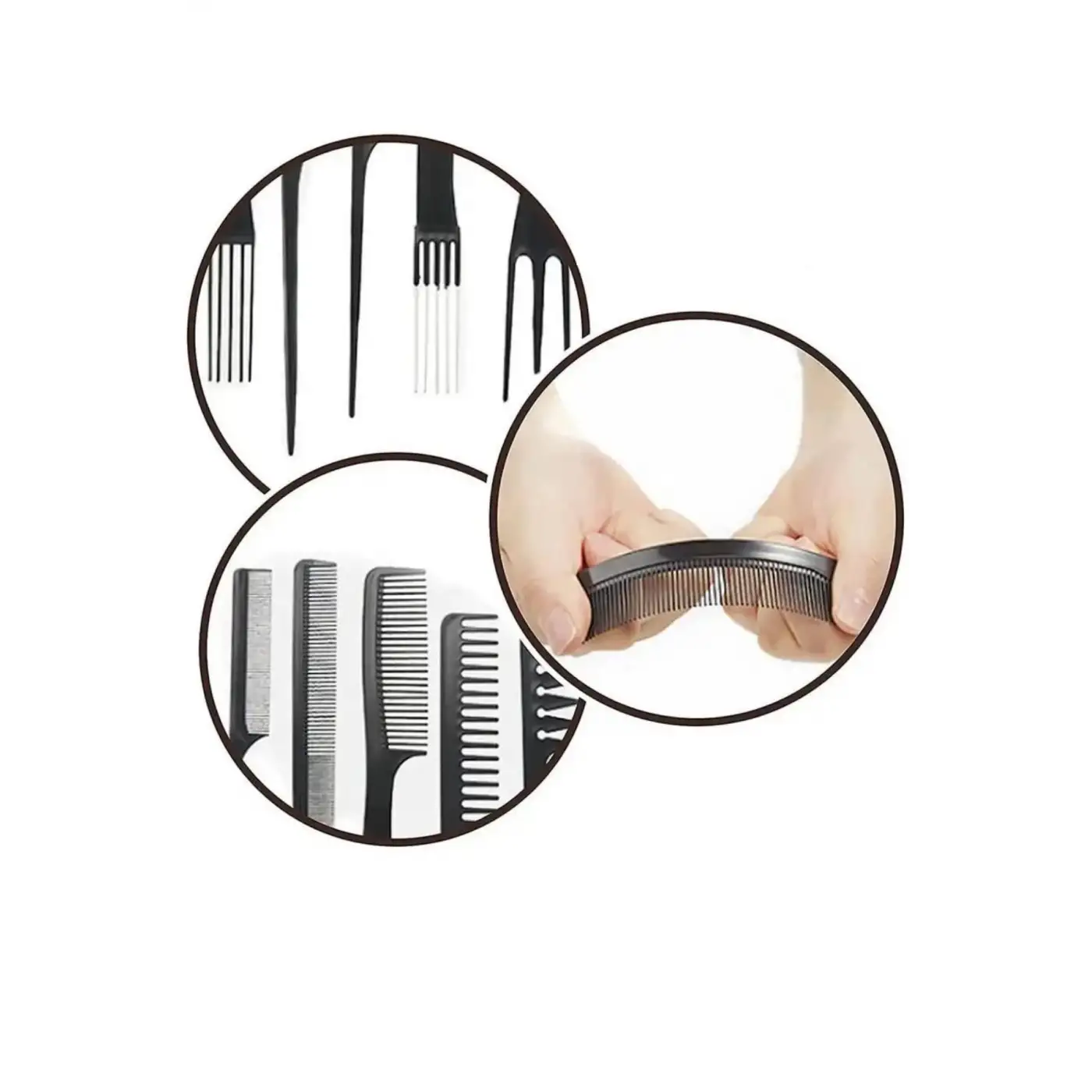 10 Parça Profesyonel Kuaför Tarak Seti - Saç Kesim, Ayırma, Şekillendirme ve Fön Tarağı