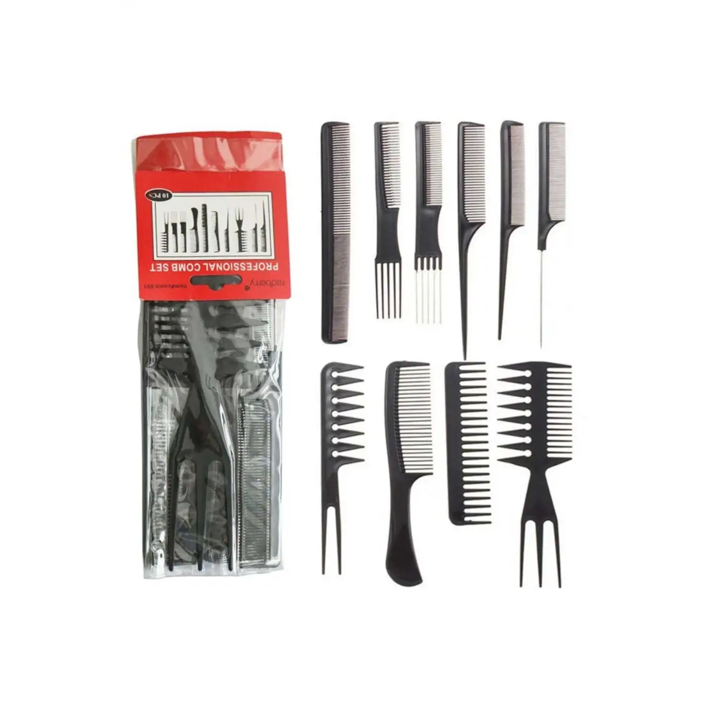10 Parça Profesyonel Kuaför Tarak Seti - Saç Kesim, Ayırma, Şekillendirme ve Fön Tarağı