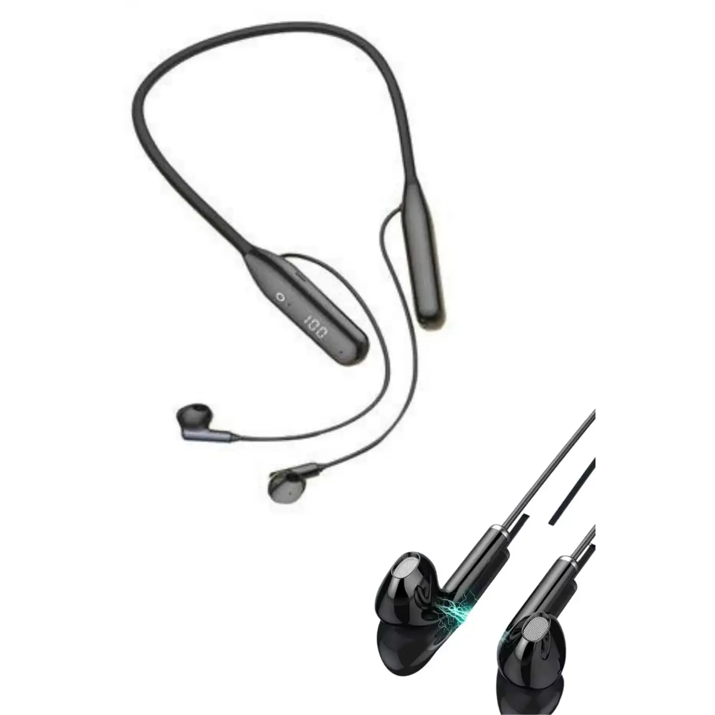 100 Saat Kablolu Boyun Askılı Dijital Göstergeli Bluetooth Kulaklığı