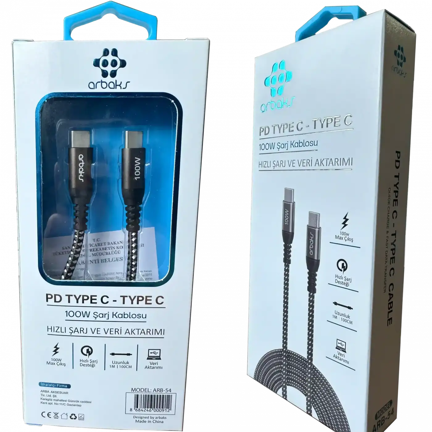 100W PD TYPE-C TYPE-C Şarj Kablosu Arbaks ARB-54