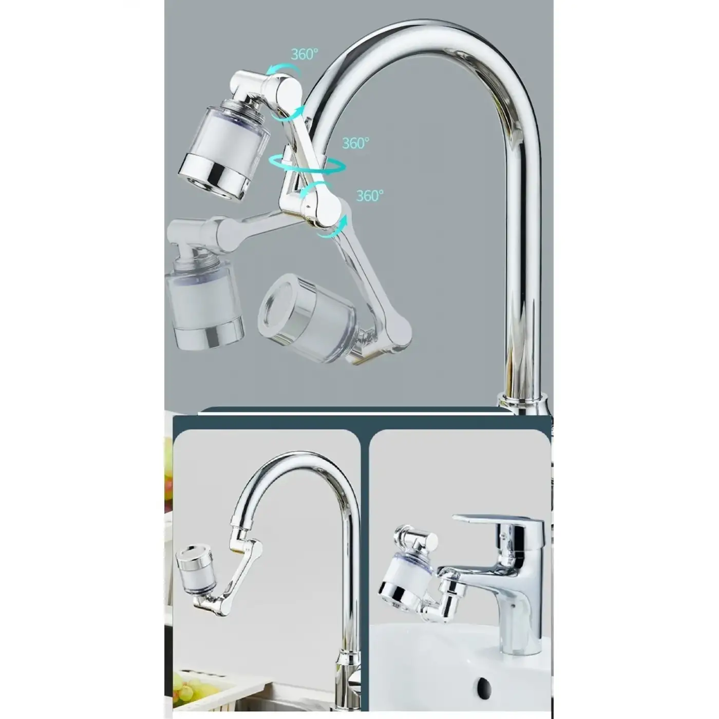 1080 ° Derece Dönebilen Filtreli Lavabo Musluk Başlığı