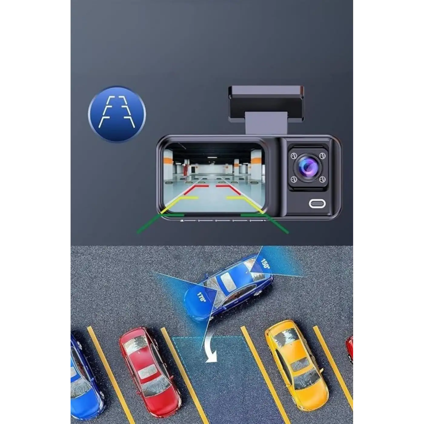 1080P 3 Lensli WİFİ Araç İçi Kameralı Ekran DVR Kaydedici Gece Görüşlü