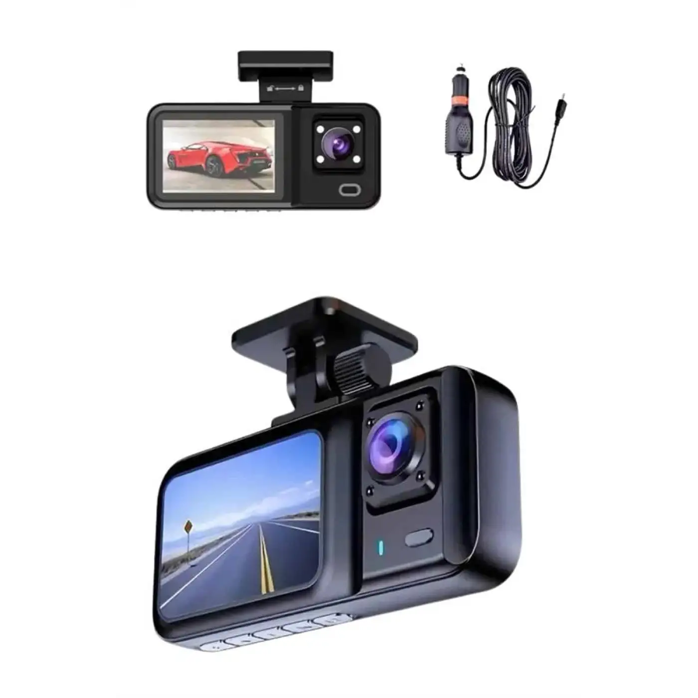 1080p Sürüş Kaydedici 2 İnç Araç Araba Ön İç Arka DVR IPS Ekran