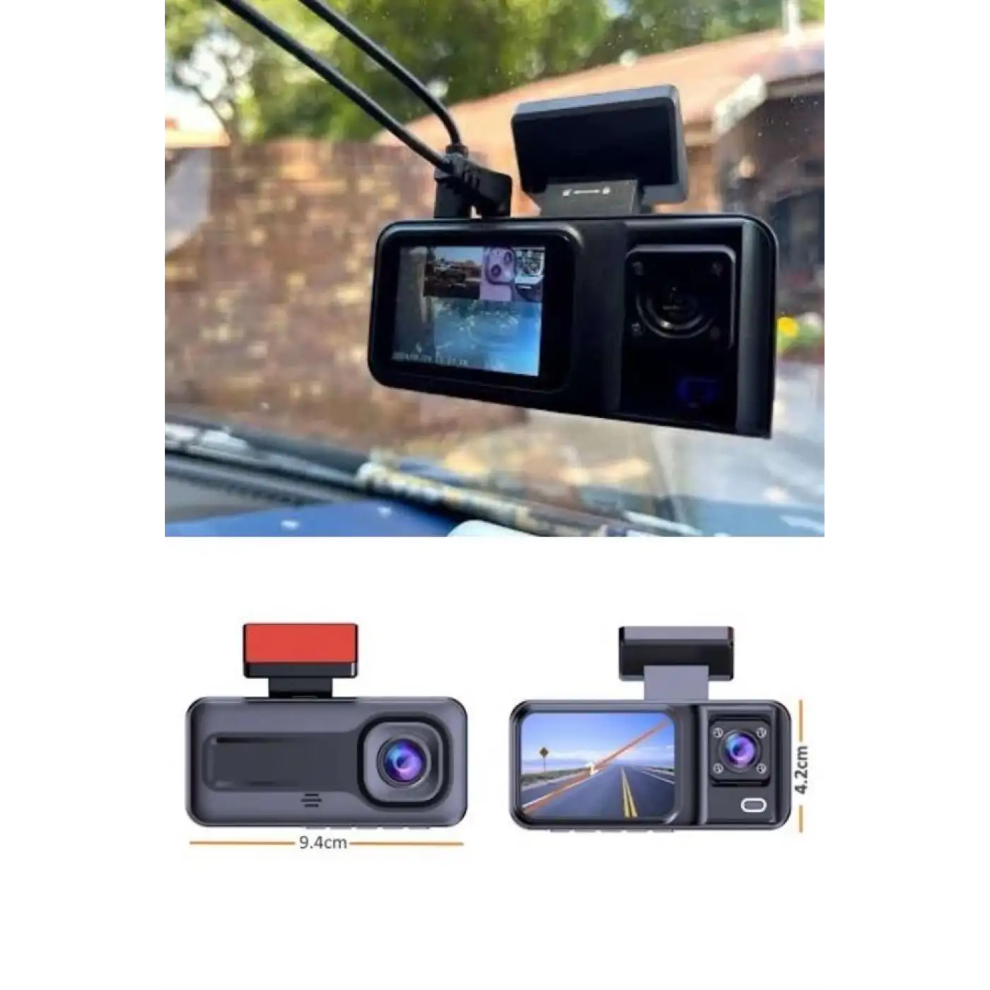 1080p Sürüş Kaydedici 2 İnç Araç Araba Ön İç Arka DVR IPS Ekran