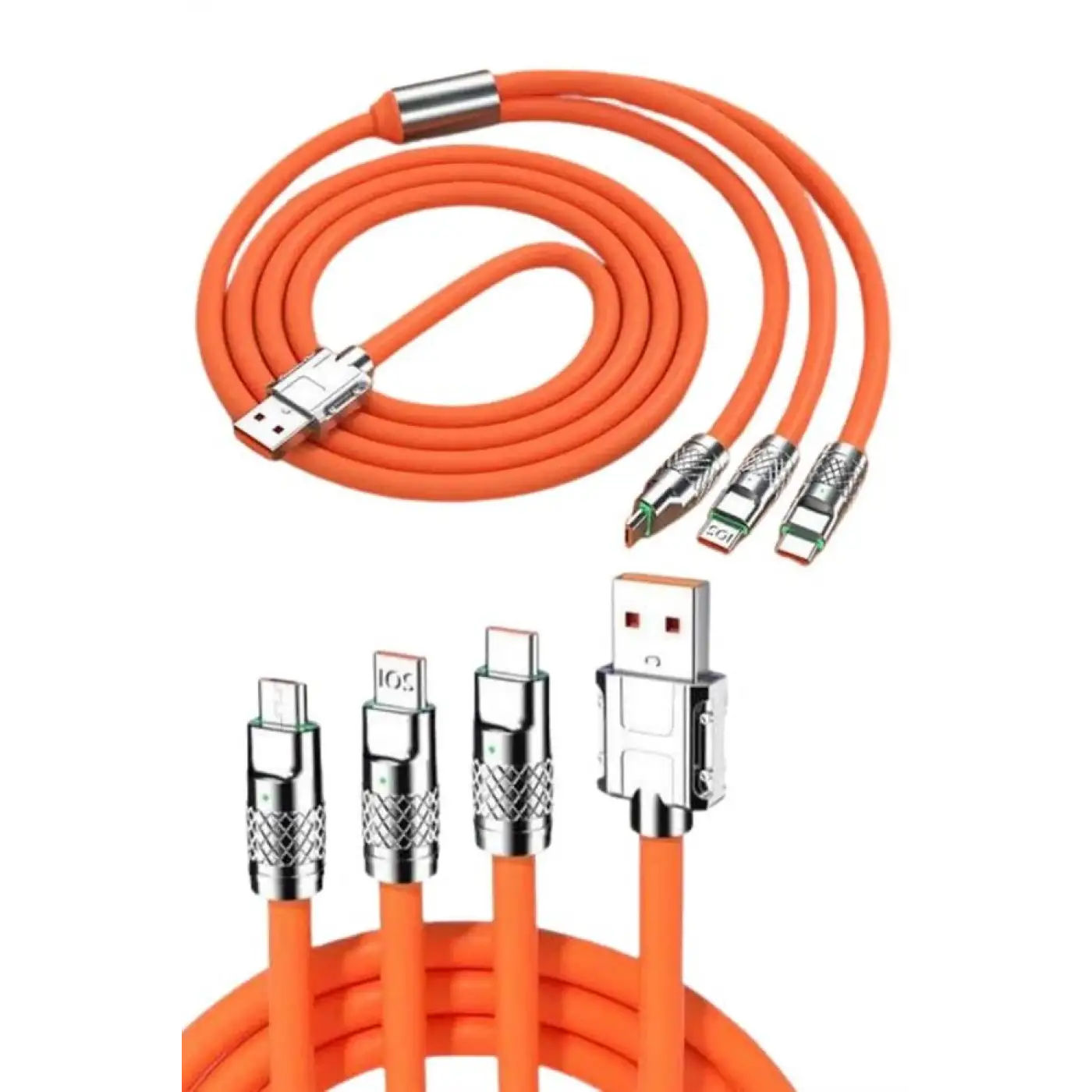 120W 3 İn 1 Uyumlu Silikon Şarj Kablosu Hızlı Şarj Kablosu